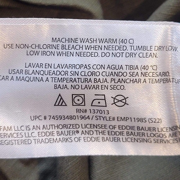 Eddie Bauer Men's Olive Green Ripstop Stretch Hiking Pants 40x32 NWT $70 - Picture 9 of 9